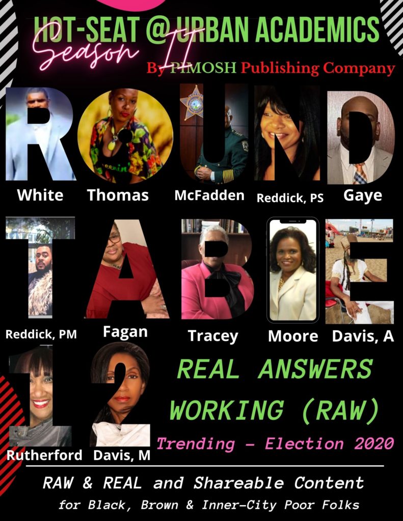 Reunion at The Urban Academics Roundtable, Season II: White, Thomas, McFadden, ReddickPS, Gay, ReddickPM, Fagan, Moore, DavisA, Rutherford, and DavisM Inter-State Talk for Black, Brown, Poor, and Others Living The Inner-City Urban Experience