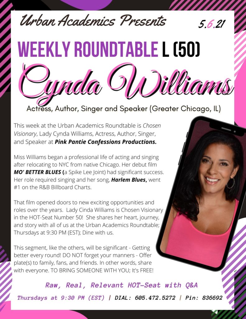 Cynda WIlliams, Actress, Author, Singer, Speaker at Pink Pantie Confessions PPC Productions from Greater Chicago on Keeping The Faith